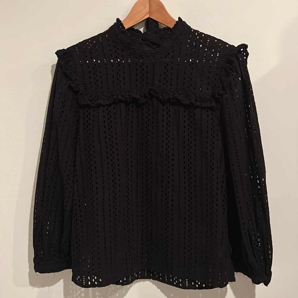 Madewell Eyelet Mockneck Ruffle Top size S